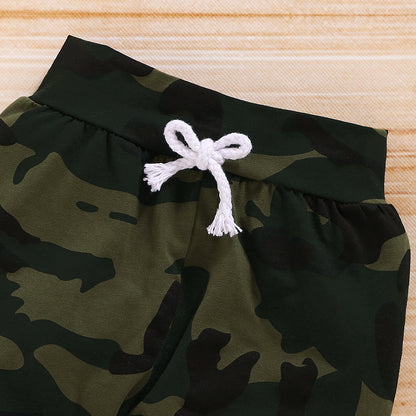 “Mama’s Boy” Green Camouflage Baby Suit with Headband