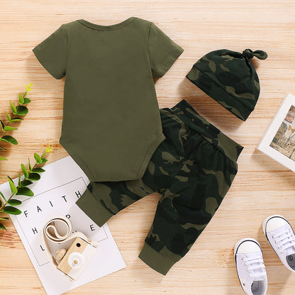 “Mama’s Boy” Green Camouflage Baby Suit with Headband