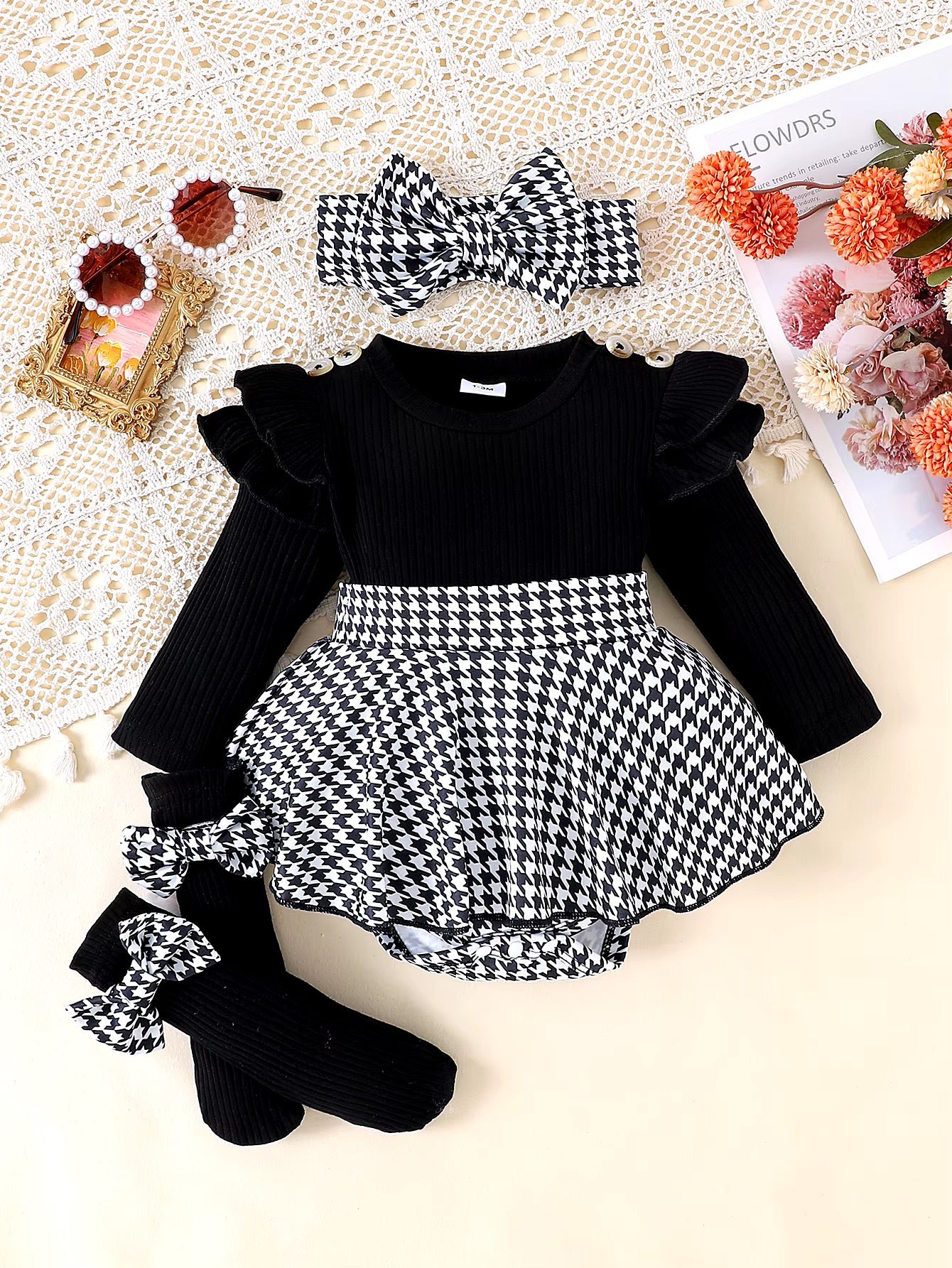 Girls 2-Piece Black and Plaid Set